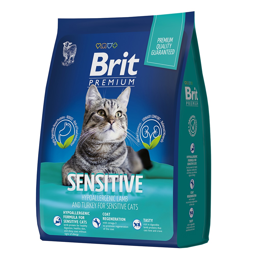 Брит Премиум 8кг - Ягненок/Индейка Сенситив, для кошек с Чувствительным пищеварением (Brit Premium by Nature)
