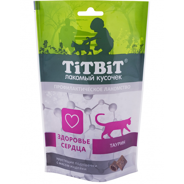 Хрустящие подушечки для Здоровья Сердца 60гр - Индейка - для кошек (TitBit)