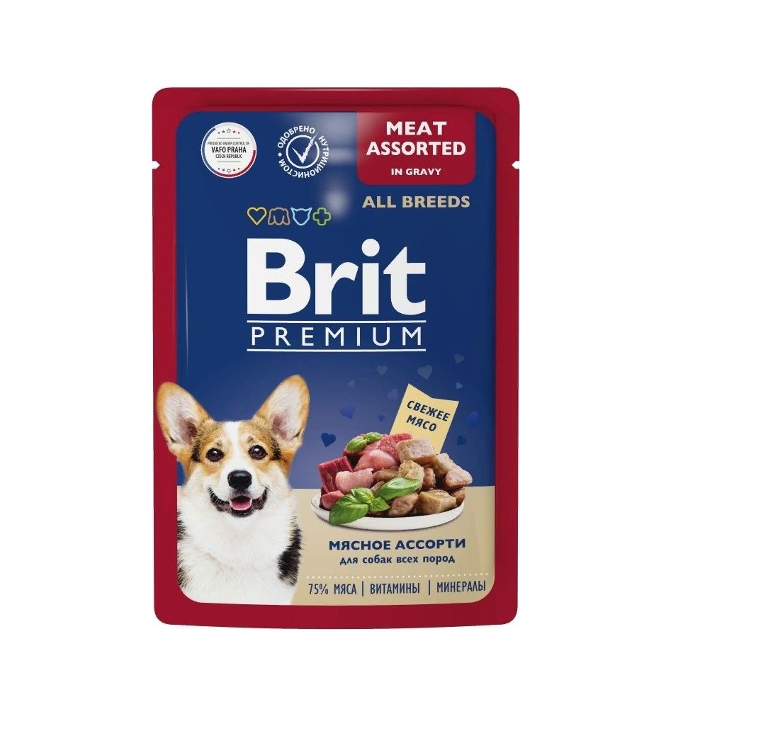 Брит 85гр - Мясное Ассорти - Соус - для Собак (Brit Premium by Nature)