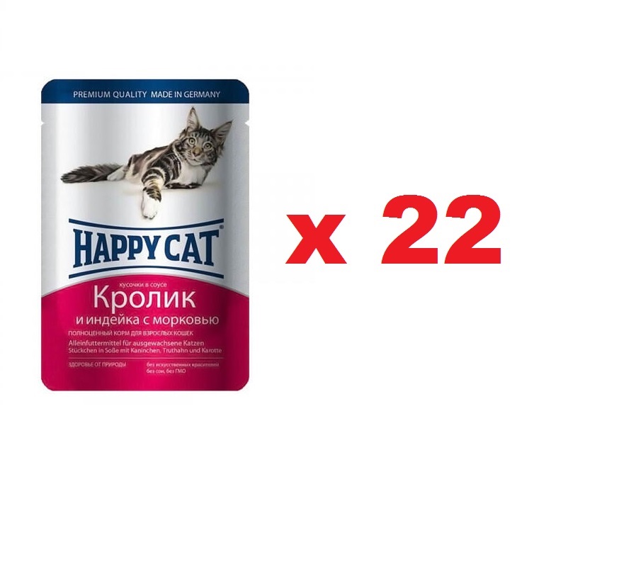 Хэппи Кэт пауч 100гр - Соус - Кролик/Индейка (Happy Cat)  1кор = 22шт