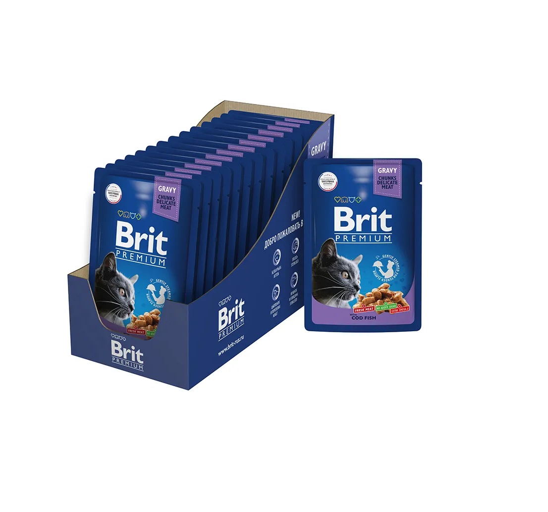 Брит Премиум пауч 85гр - Соус - Треска (Brit Premium by Nature) 1кор = 14шт