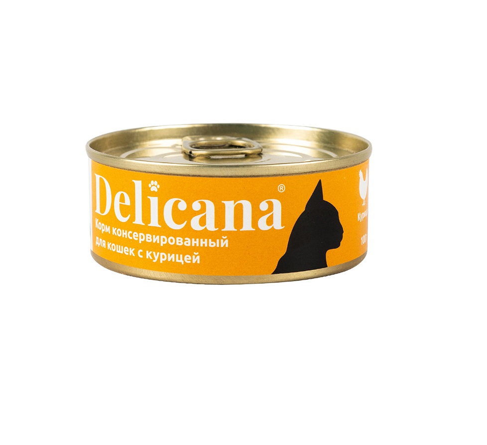 Деликана 100гр - Курица - 1кор (24шт) консервы для кошек (Delicana)