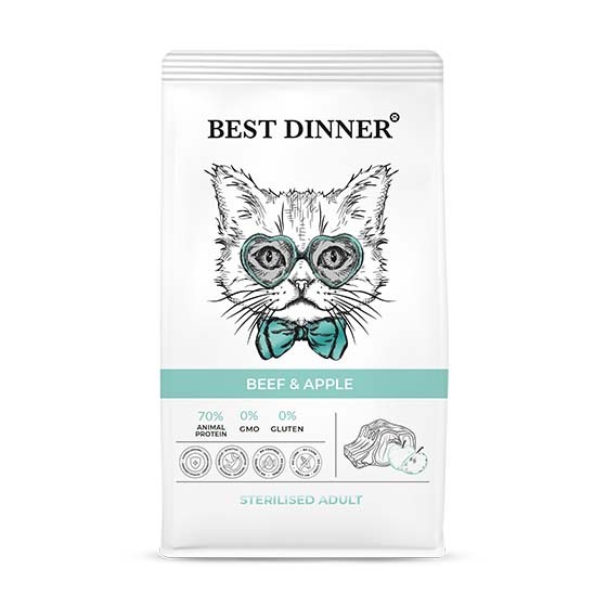 Бест Диннер 1,5кг - Говядина/Яблоко - для стерилизованных кошек (Best Dinner)
