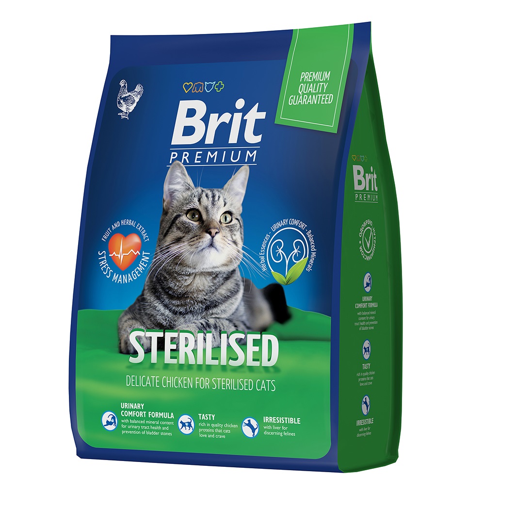 Брит Премиум 2кг - Курица Стерилизед, для взрослых Стерилизованных кошек (Brit Premium by Nature)