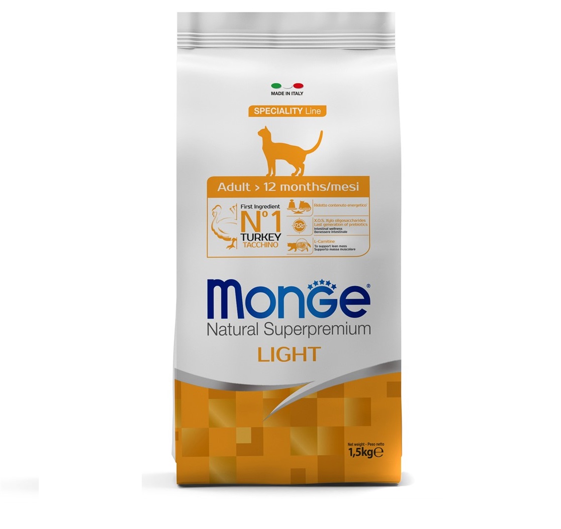 Монж 1,5кг Лайт - корм для взрослых кошек, низкокалорийный (Monge)