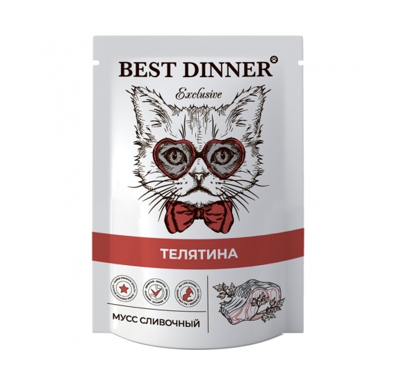 САМОВЫВОЗ !!! Бест Диннер 85гр - Телятина - Сливочный мусс пауч для кошек/котят (Best Dinner)