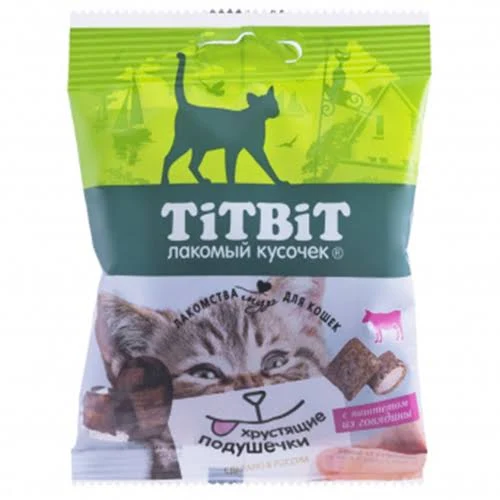 Хрустящие подушечки для кошек 30гр - паштет из Говядины (TitBit)
