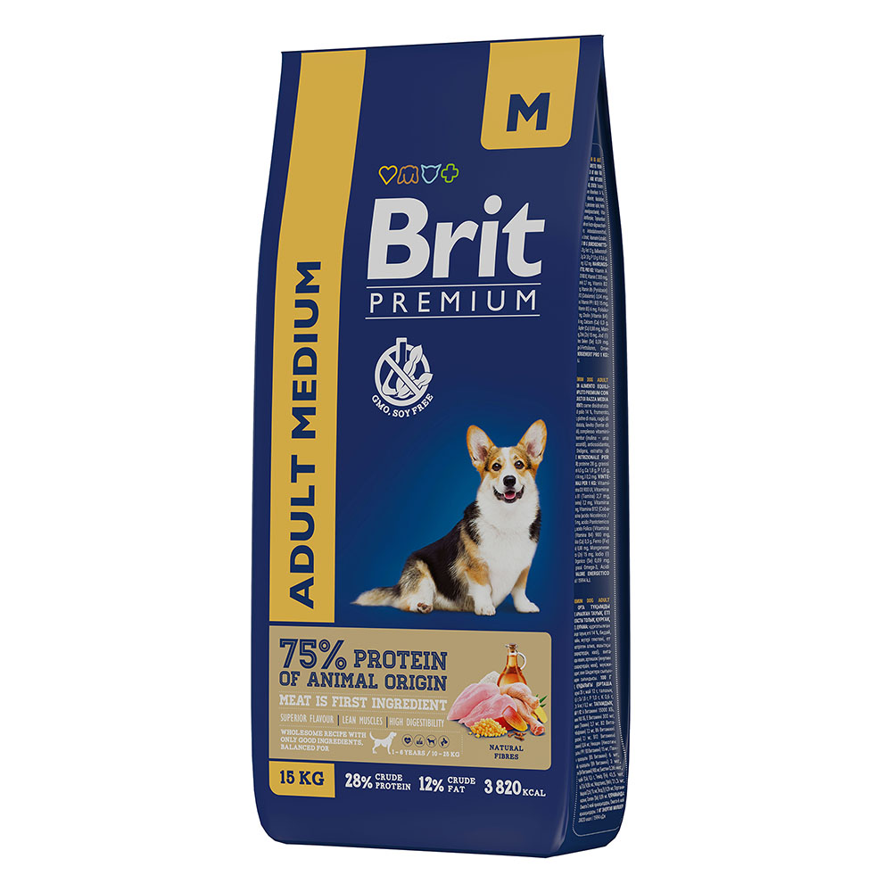 Брит 15кг для собак Средних пород Курица (Brit Premium by Nature) + Подарок