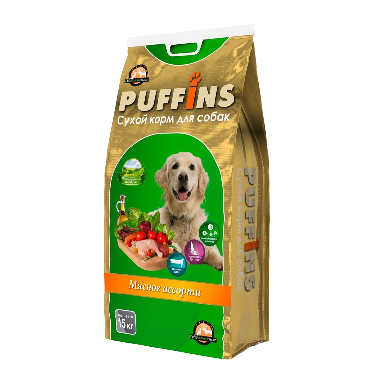 Паффинс 15кг - Мясное ассорти - сухой корм для собак (Puffins)