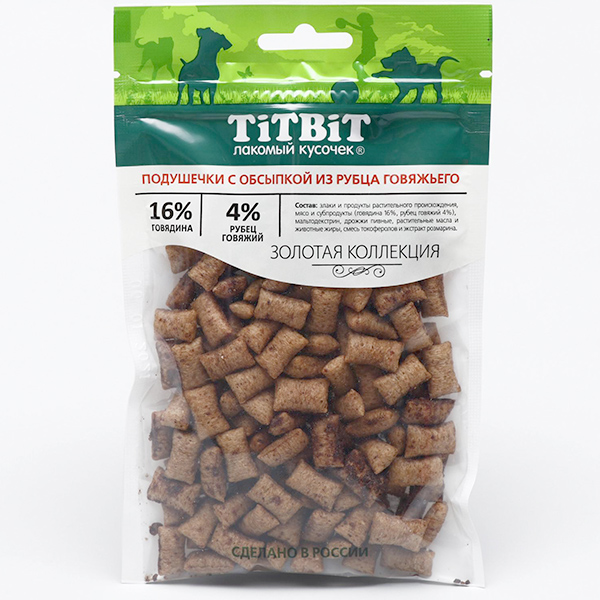 Подушечки с обсыпкой 80гр - Рубец Говяжий - для собак (TitBit)